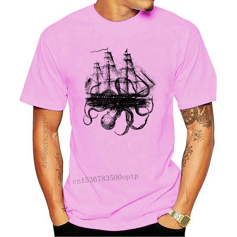 2022 TEEHUB Hipster Tops Octoship Design Men T Shirt Funny Octopus Ship Printed Tshirts Short Sleeve