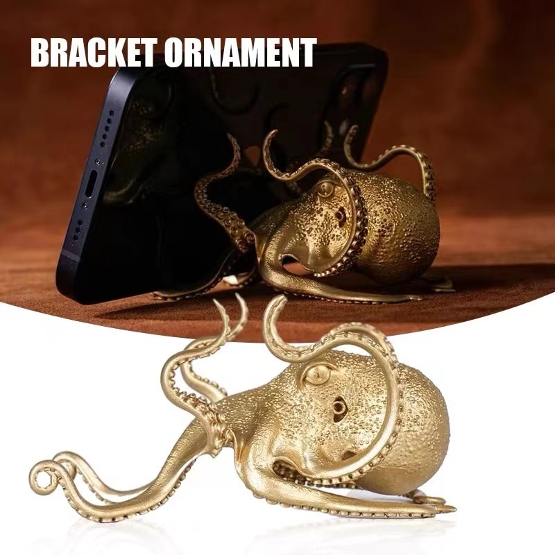 Creative Octopus Mobile Phone Stand Gold Octopus Decorative Ornament Pen Holder