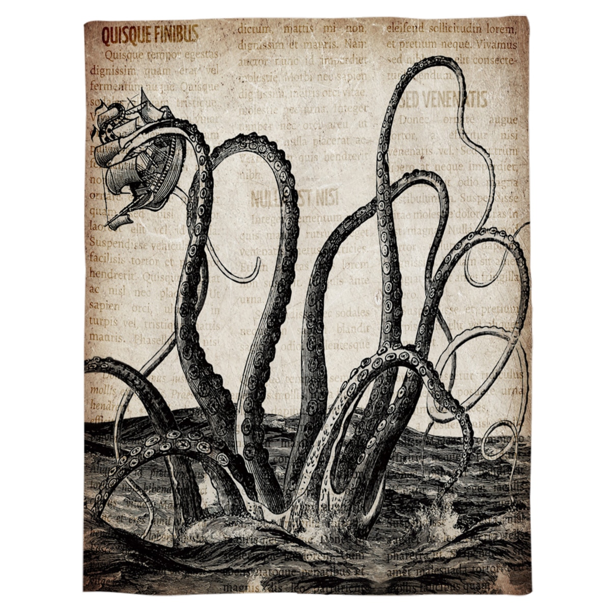 Cthulhu Octopus Old Newspaper Flannel Blanket for Bed Sofa Portable Soft Fleece Throw Funny Plush Bedspreads 4