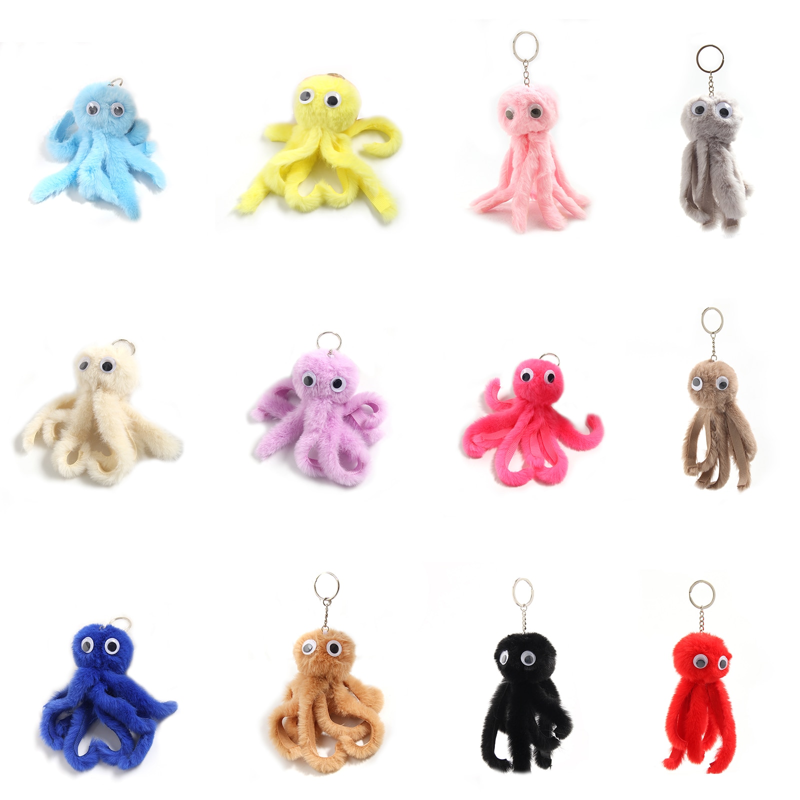Cute Girls Plush Fur Pompom Octopus Keychain Fluffy Pom Pom Fur Ball Key Chain Women Car