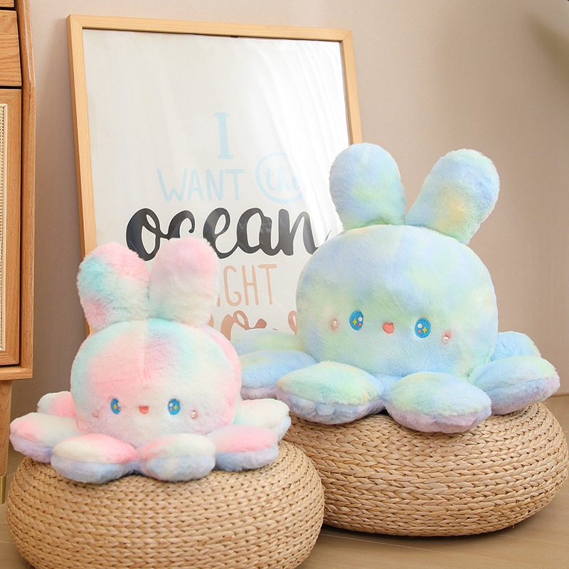 Kawaii Mini Double faced Cute Flipped Octopus Rabbit Doll Gradient Bunny Plush Children Soothe Sleeping Birthday