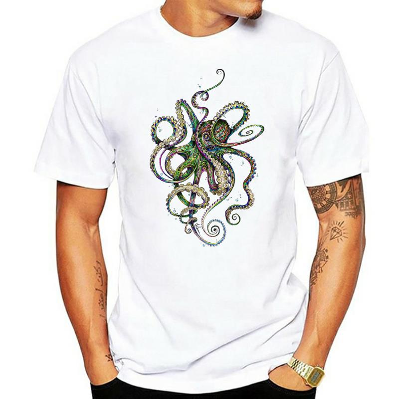 Octopsychedelia Tshirt New T Shirt Men T shirts Octopus Printed Tops Tees Black Clothes O Neck