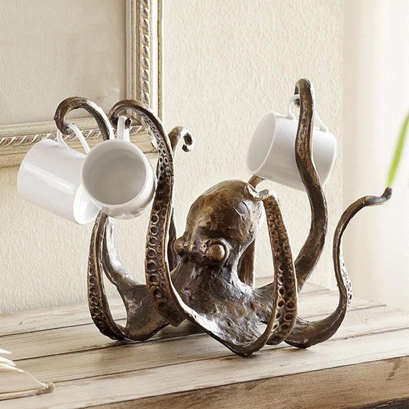 Octopus Mug Holder Tea Cup Holder Large Decorative Resin Octopus Table Topper Statue Desktop Home Decor