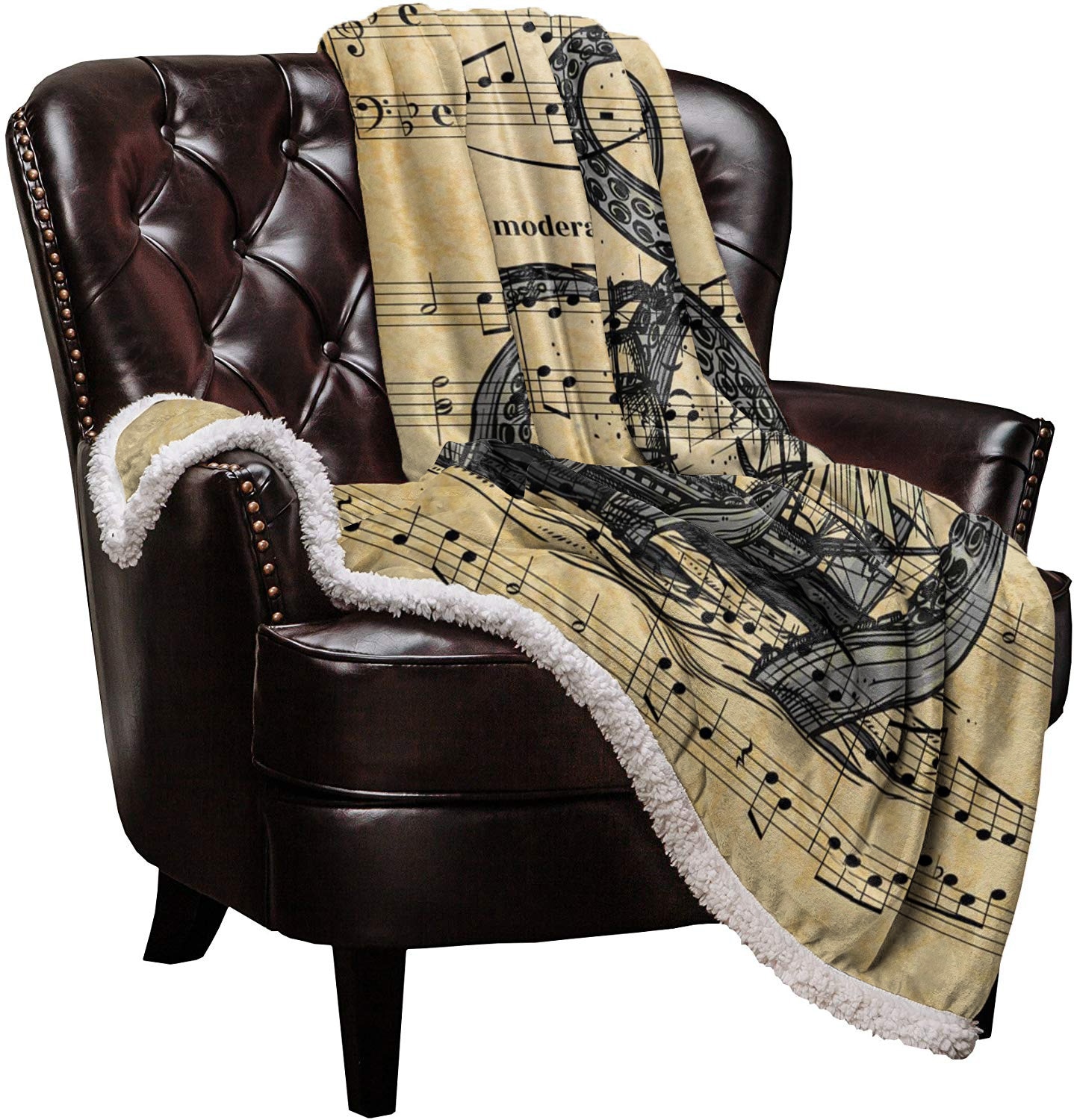 Sheet Music Octopus Pirate Ship Yellow Warm Soft Blanket Office Sofa Plush Blanket Bedspreads Quilt Drop 1