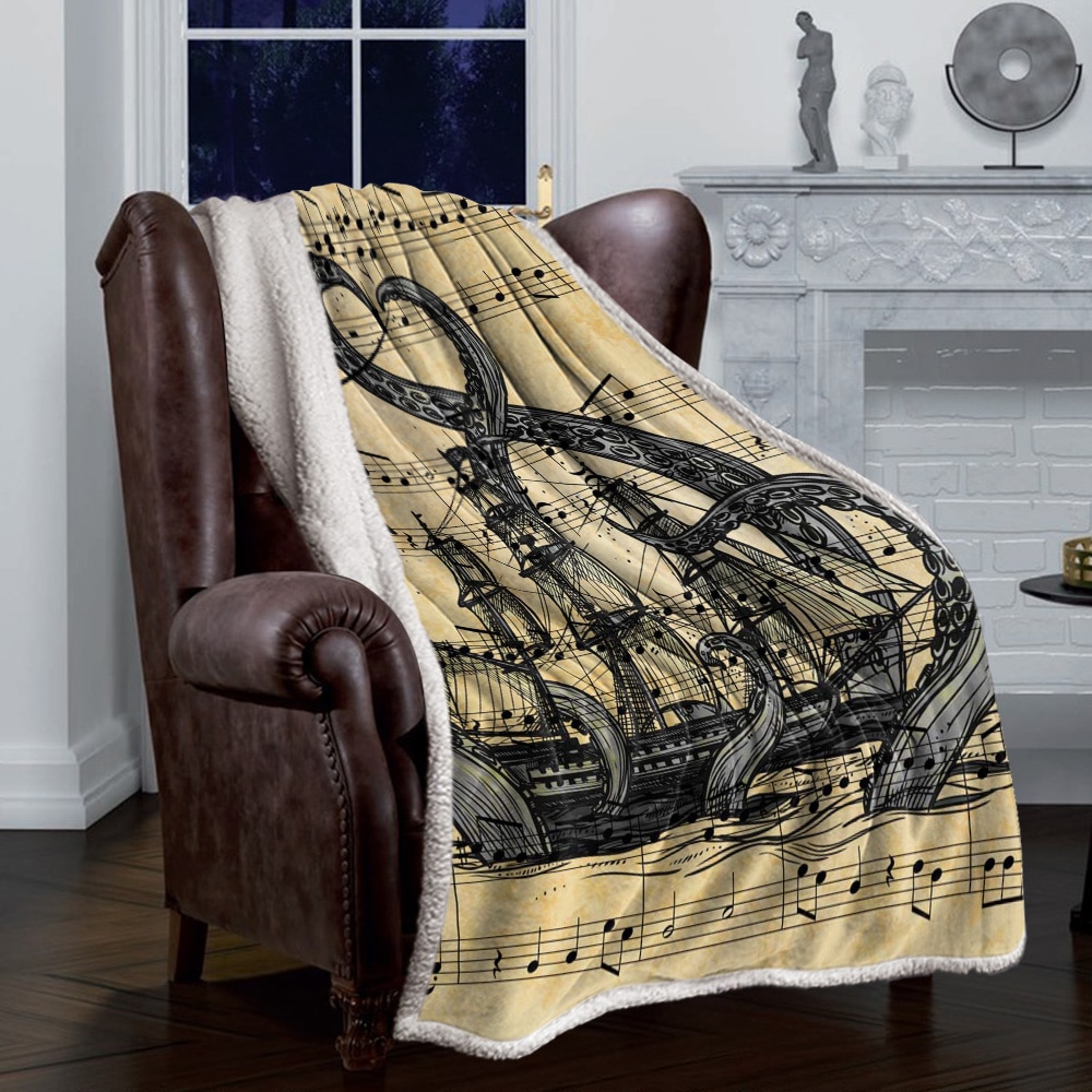 Sheet Music Octopus Pirate Ship Yellow Warm Soft Blanket Office Sofa Plush Blanket Bedspreads Quilt Drop 2